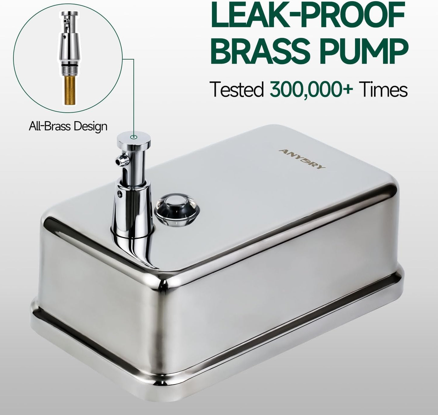 Commercial Manual Soap Dispenser, Durable Polished Stainless Steel Finish, 37oz (1100ml) Liquid, Wall-Mounted for Bathroom & Kitchen