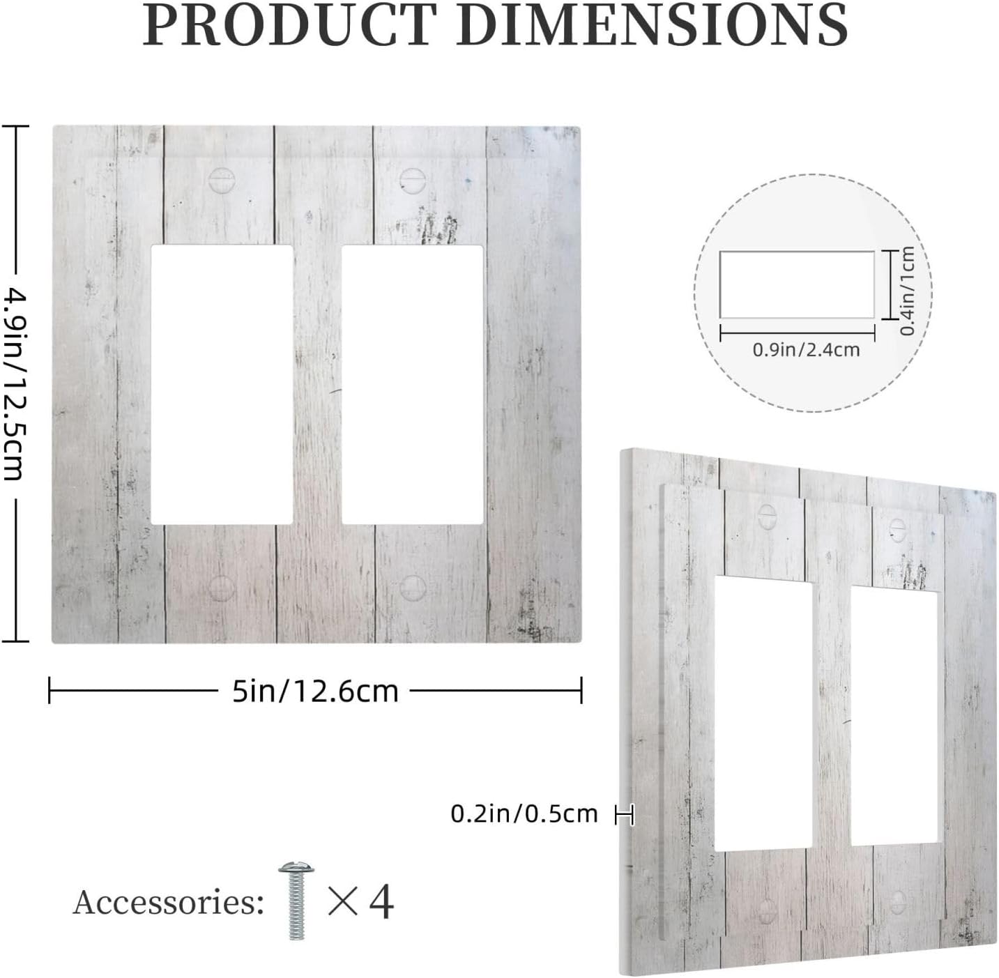 Rustic White Grey Wood Grain Decorative Outlet Covers 2 Gang Double GFCI Rocker Light Switch Cover Plate Electrical Wall Panels for Bedroom Bathroom Decor