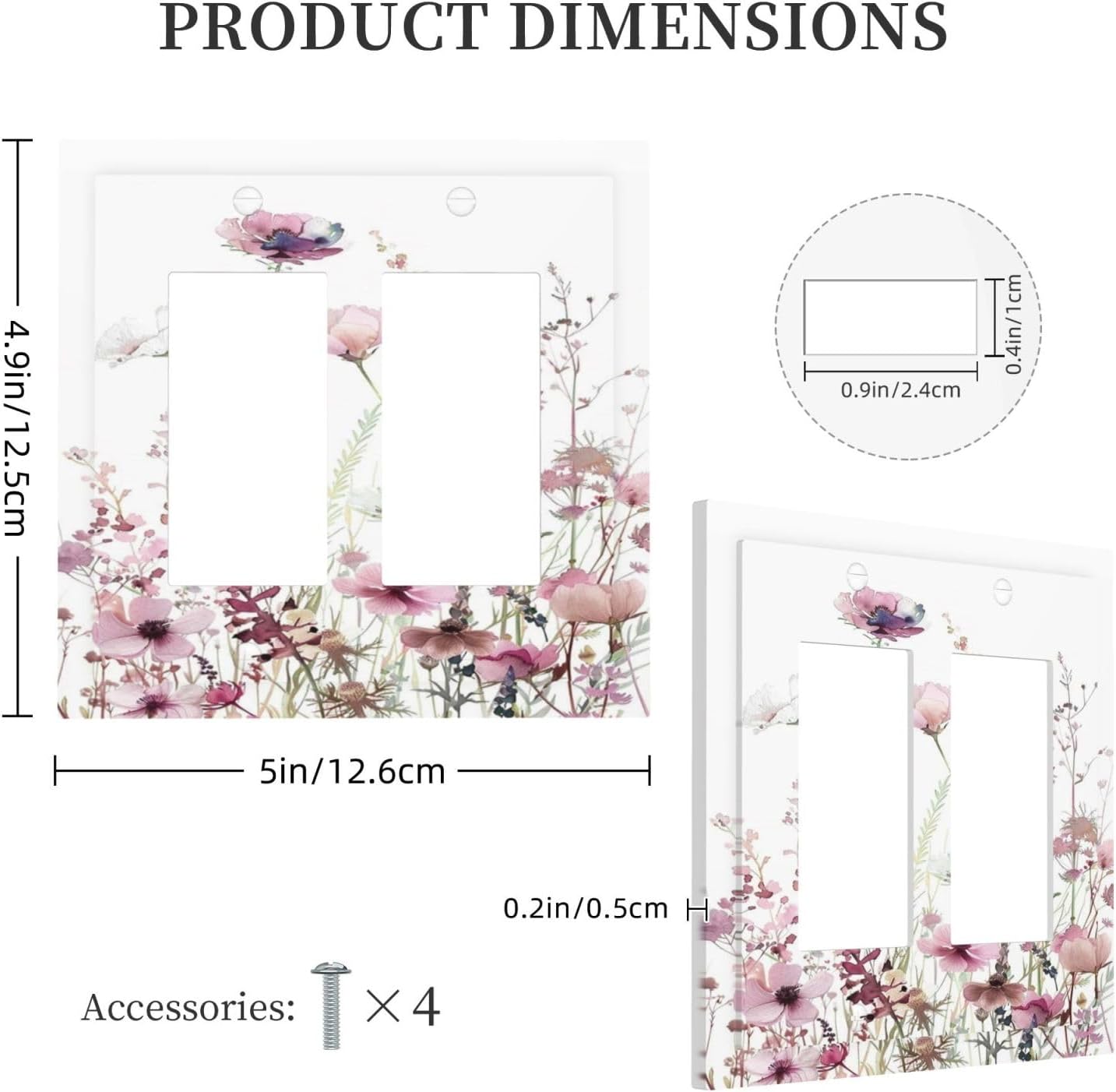 Floral Pink Watercolor Wildflowers Plant Flower Decorative Outlet Covers 2 Gang Double GFCI Rocker Electrical Wall Panels Light Switch Cover Plate for Bedroom Living Room Decor