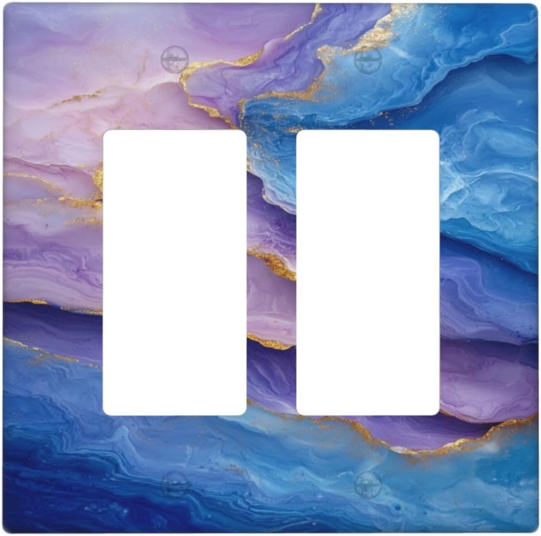 Decorative Outlet Covers Abstract Blue Purple Gold Marble Texture 2 Gang Light Switch Cover Plate Double Rocker Wall Plate Switch Plate Covers Faceplate for Bathroon Kitchen Decor