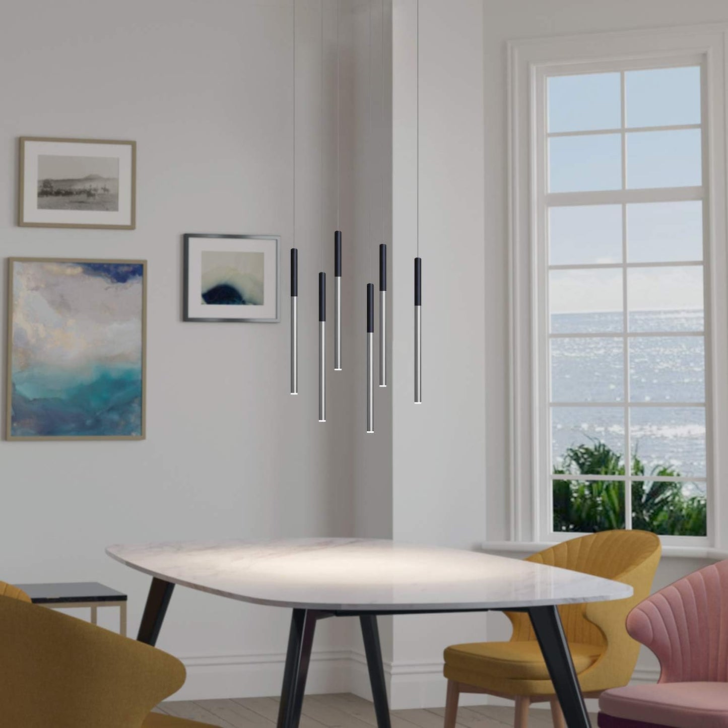 ALTAIR 6 Mini Pendant Lighting Black-Nickel - LED Hanging Light Fixture for Kitchen Island, Bar, Foyer - Cluster Pendants - Dimmable, Adjustable Wire, Lamp Bulb Included
