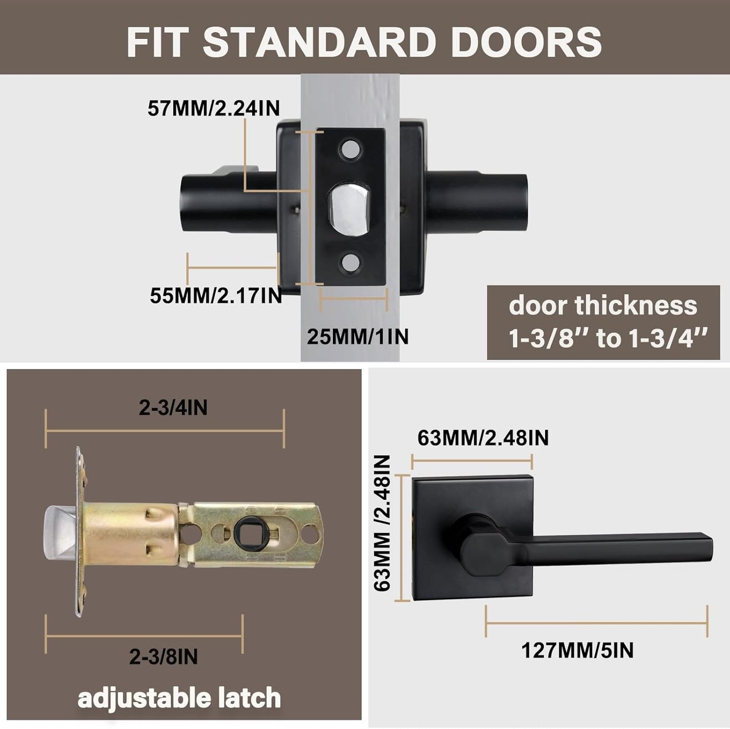 Passage Door Lever (No Lock), Heavy Duty Interior Square Handle for Hallway and Closet, Matte Black, Reversible for Right&Left Handed, 20Packs