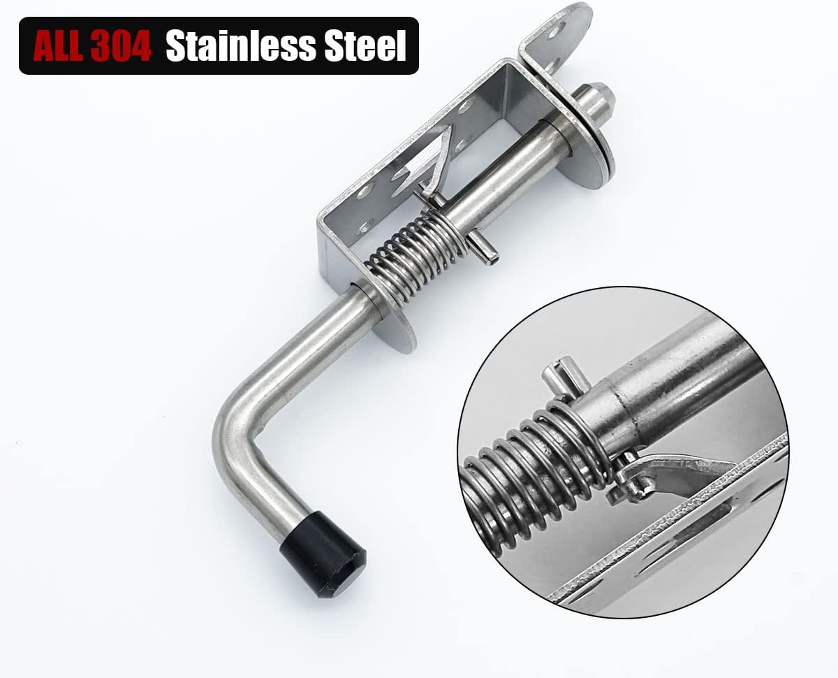 JQK Spring Loaded Latch Pin, 304 Stainless Steel Barrel Bolt Thickened 2mm Door Lock, 5 Inch Brushed Finished(4 Pack), HSB300-P4