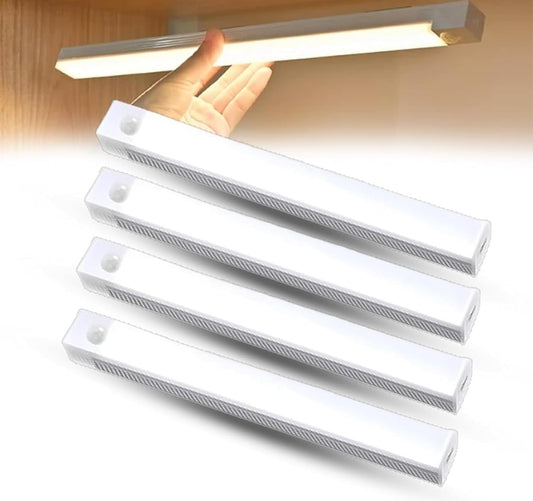 Punch-Free Smart Sensor Magnetic Rechargeable LED Lights, Motion Sensor Light Indoor for Stairs, Wardrobe, Cabinet (4PCS White Light,30cm/11.81in)