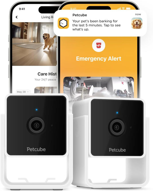 Petcube Cam Indoor Home Security Camera with 1080p HD Video, Two-Way Audio, Motion Detection, and Phone App, Night Vision Wi-Fi Camera for Apartment Security, Video Baby Monitor, Pet Camera (2pack)