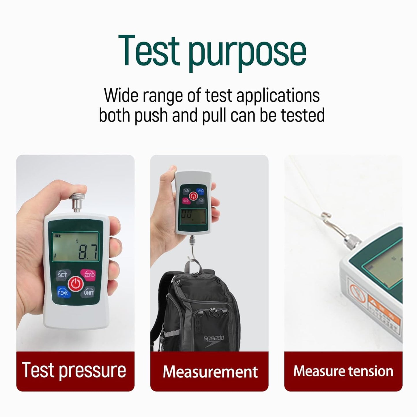 500N Digital Force Gauge Push and Pull Tester Meter with 4 Measurement Units N Kg Lb Oz, Automatic Backlight, Buzzer Alarm Function,1% Accuracy