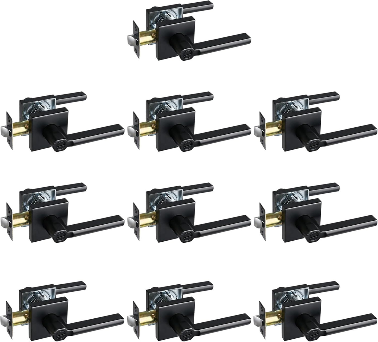 Privacy Door Lever, Heavy Duty Bathroom Bedroom Handle Lock, Keyless Interior Knobs, Matte Black, Reversible for Right&Left Handed, 10Packs
