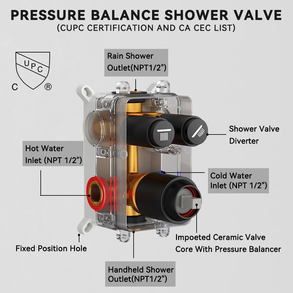 Shower Faucets Sets Shower System Matte Black, STARBATH 12" Ceiling Mount Rain Showerhead and 8" Wall Mounted Rainfall Shower for Couples, On Off Button Valve Dual Head Shower Systems Complete