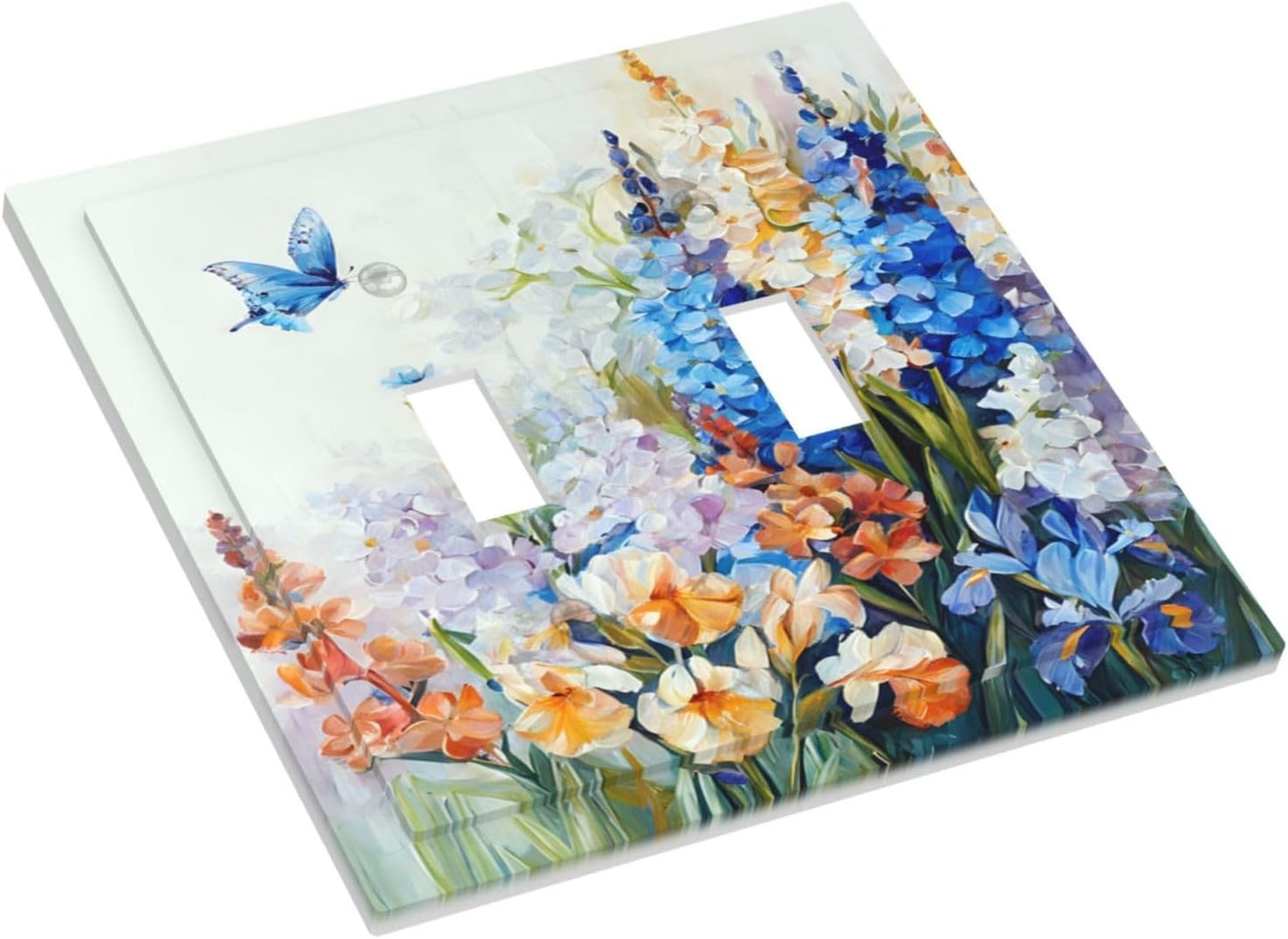 Decorative Light Switch Plate Covers Rustic Colorful Floral Garden Flowers 2 Gang Light Switch Cover Plate Unique Double Toggle Wall Plate Outlet Covers Faceplate for Bedroom Home Decor