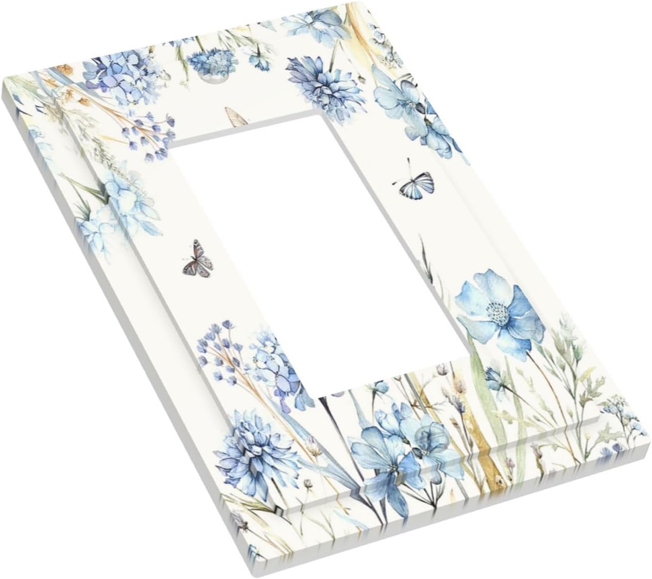 Decorative Outlet Covers Blue Floral Hydrangea Plants 1 Gang Single Rocker Light Switch Cover Plate Wall Plates GFCI Faceplate for Bedroom Home Decor