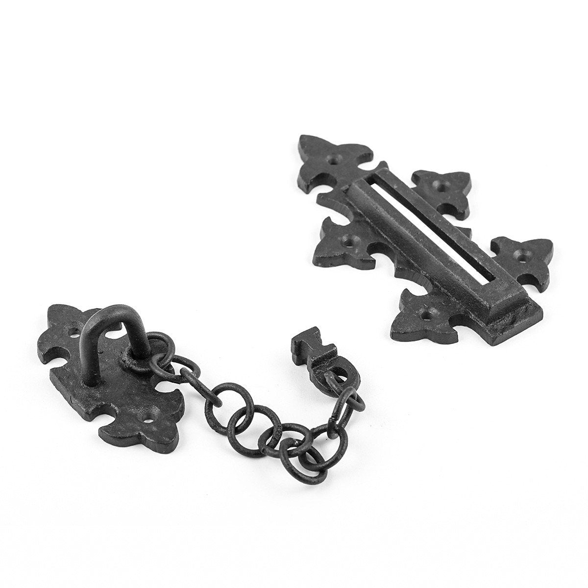Renovators Supply Manufacturing Door Chain Lock 5 in Black Wrought Iron Chain Door Latch with Mounting Hardware