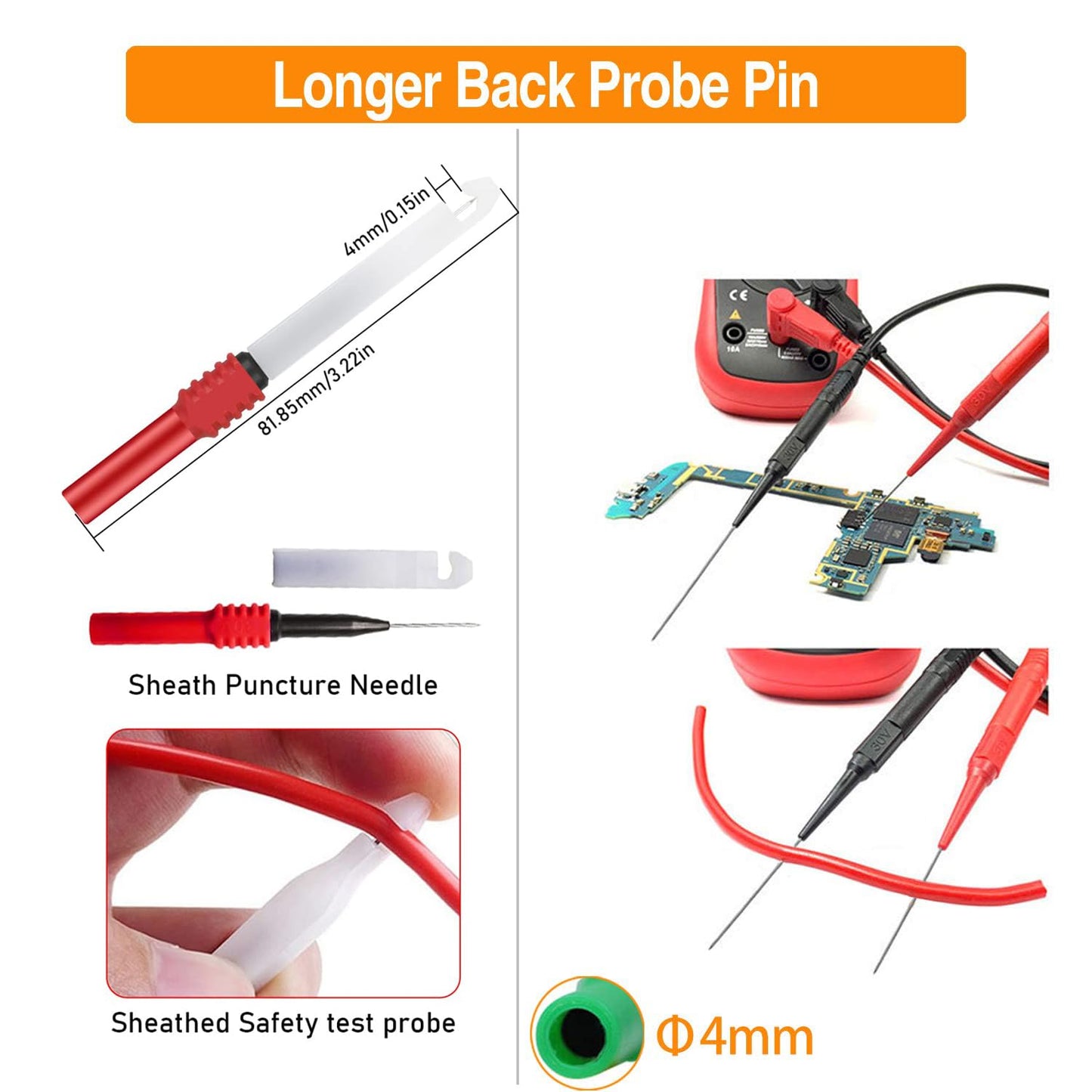 Back Probe Kit 30PCS,Banana Plug to Copper Alligator Clip Automotive Test Leads Set with Alligator Clips, Wire Piercing Probes,30V Back Probe Pins for Automotive Circuit Electrical Diagnostic Testing