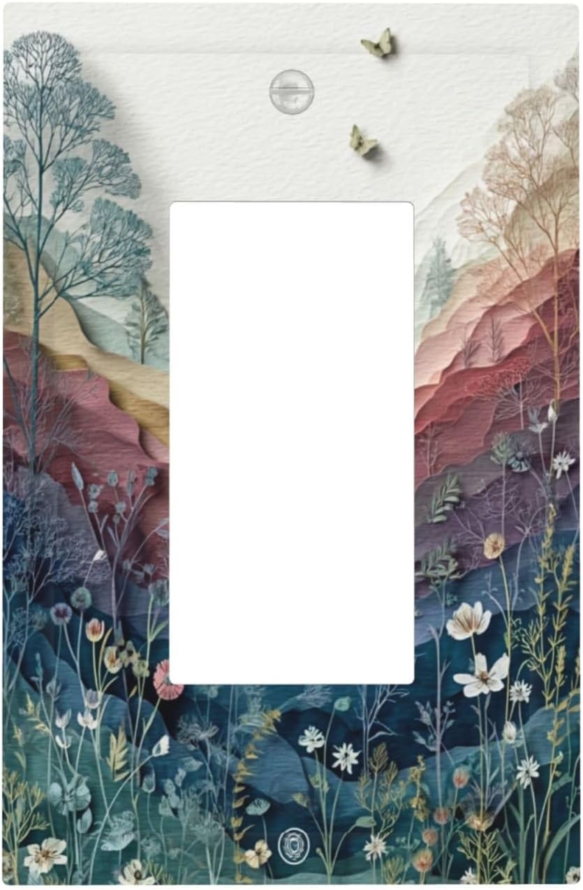 Wildflowers Rustic Flowers Floral Plants Light Switch Covers Wall Plate Decorative Vintage Mountain 1 Gang Single Rocker Electrical Faceplate Switch Plates for Bathroom Kitchen Home