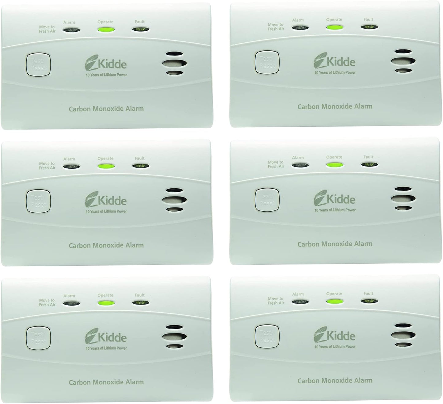 Kidde Carbon Monoxide Detector with 10-Year Battery, 3 LED Lights & Alarm Memory, 6 Pack