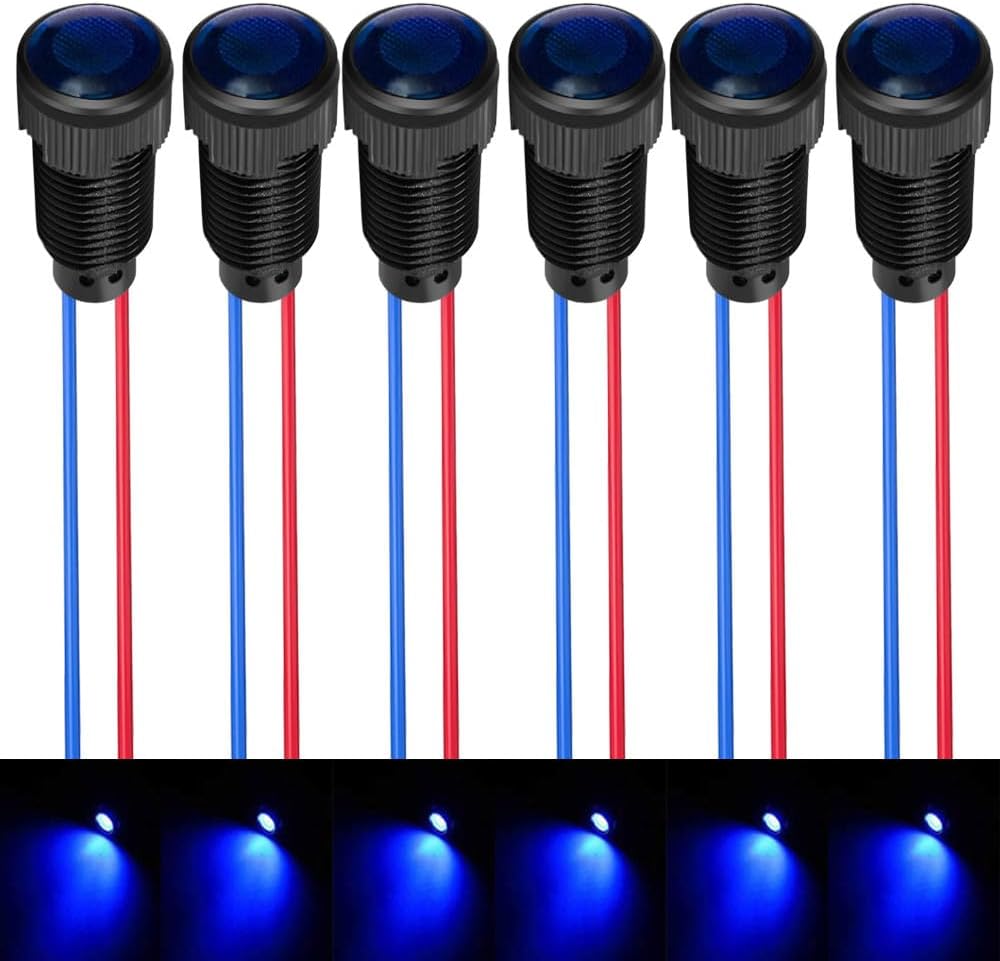 6pcs Blue LED Indicator Pilot Light 110VAC Mounting Hole Size 10mm(Flame Retardant Plastic Shell)