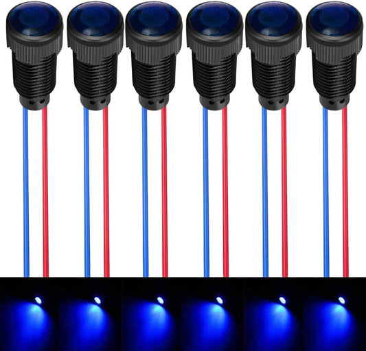 6pcs Blue LED Indicator Pilot Light 110VAC Mounting Hole Size 10mm(Flame Retardant Plastic Shell)