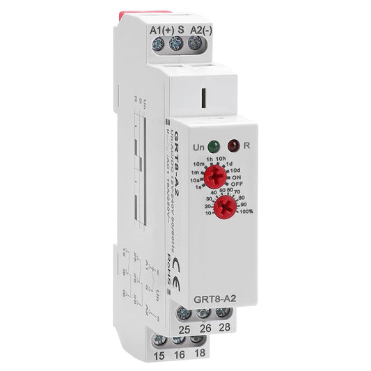 Delay ON Time Relay 16A ON Delay Timer Relay GRT8 A2， DIN Rail Electronic Relays of Wide Time Delay Range for 0.1 Seconds to 10 Days Voltage Range AC DC 12V to 240V