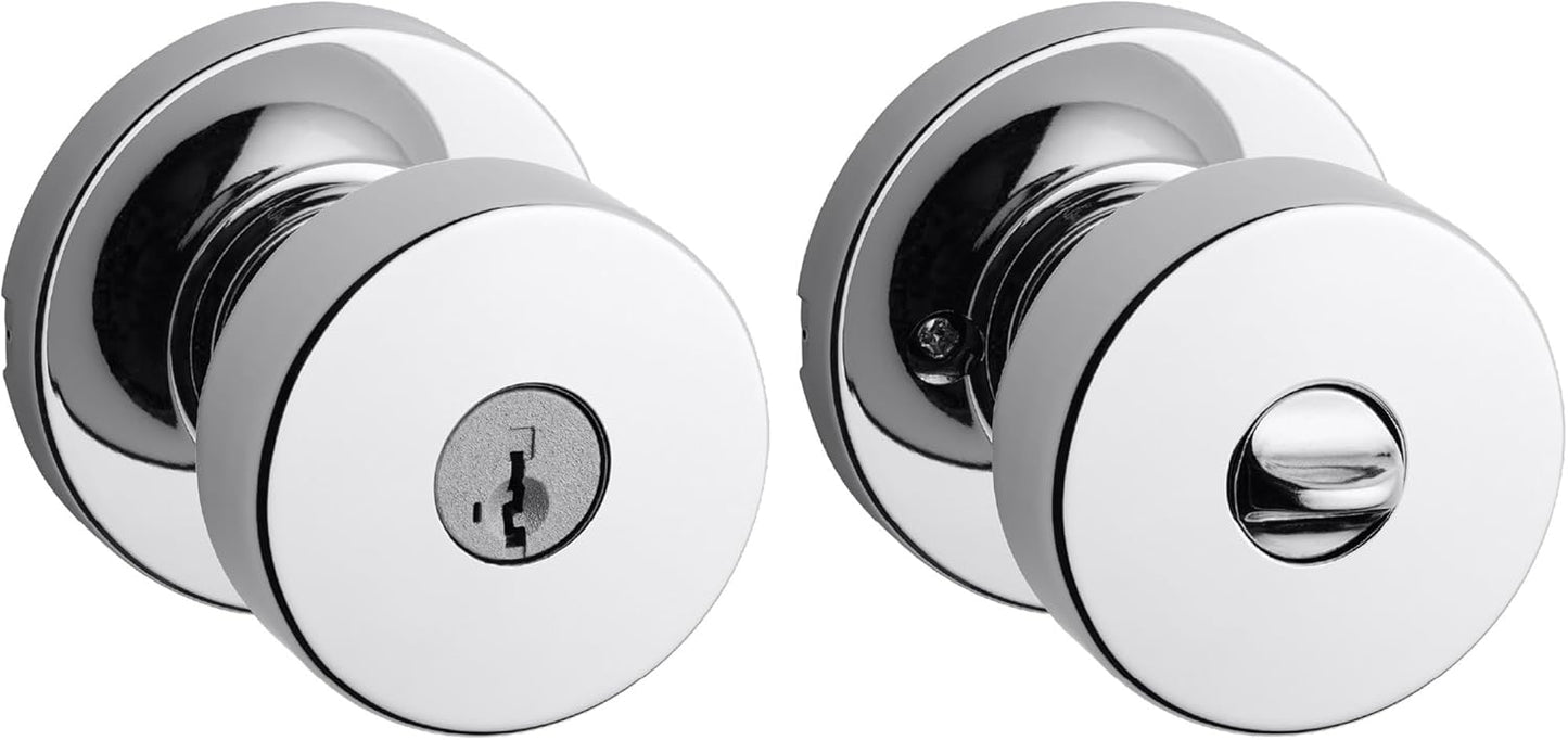Kwikset Pismo Entry Door Knob with Lock and Key, Secure Keyed Handle Exterior Doorknob, Front Entrance and Bedroom, Polished Chrome, Pick Resistant SmartKey Rekey Security