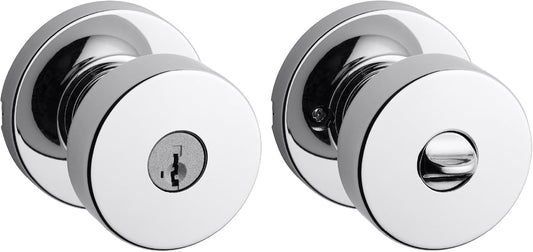 Kwikset Pismo Entry Door Knob with Lock and Key, Secure Keyed Handle Exterior Doorknob, Front Entrance and Bedroom, Polished Chrome, Pick Resistant SmartKey Rekey Security