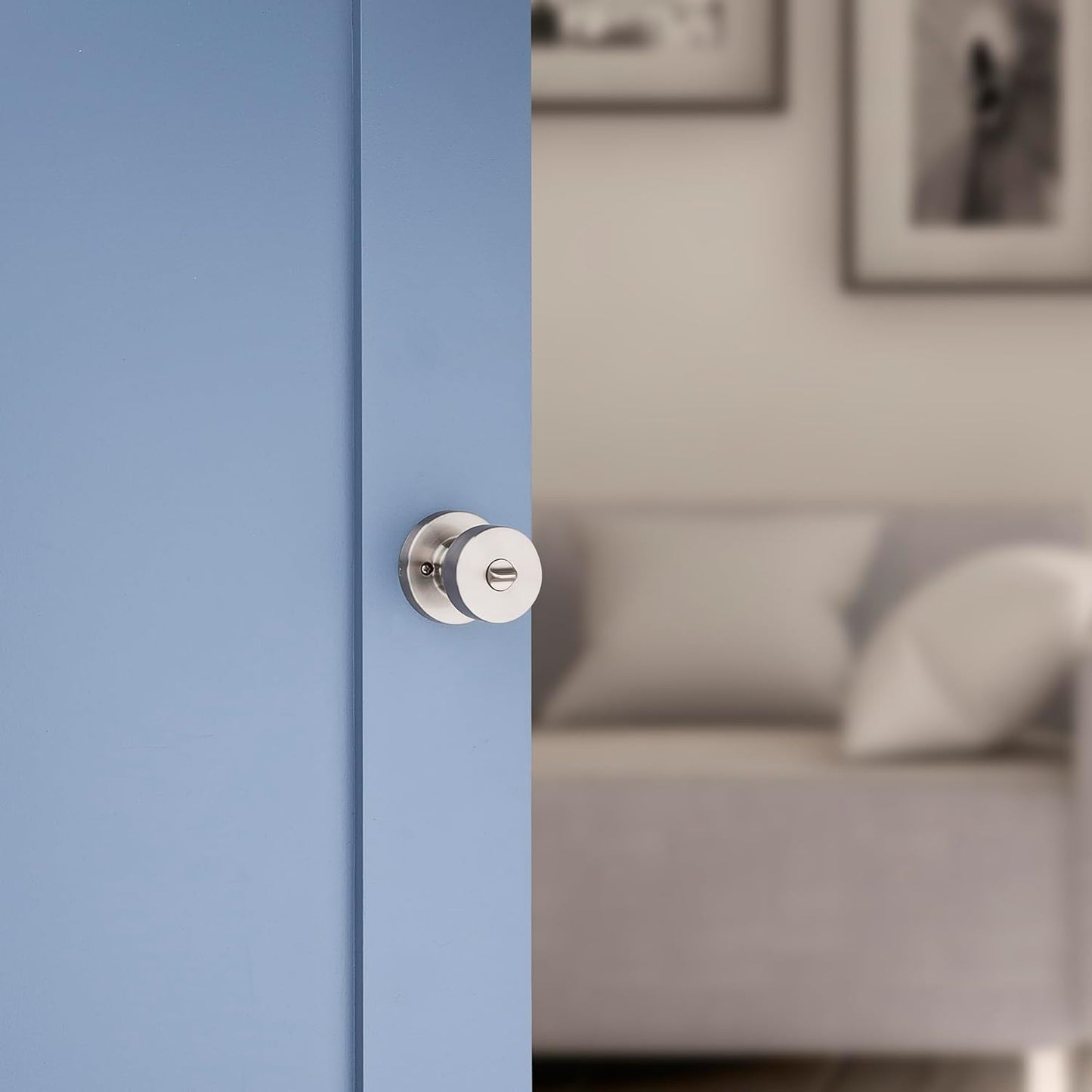 Kwikset Pismo Door Knob Set, 6 Pack with 3 Non-Locking Passage and 3 Locking Keyless Privacy Handles, with Round Rose, Featuring Microban Protection in Satin Nickel