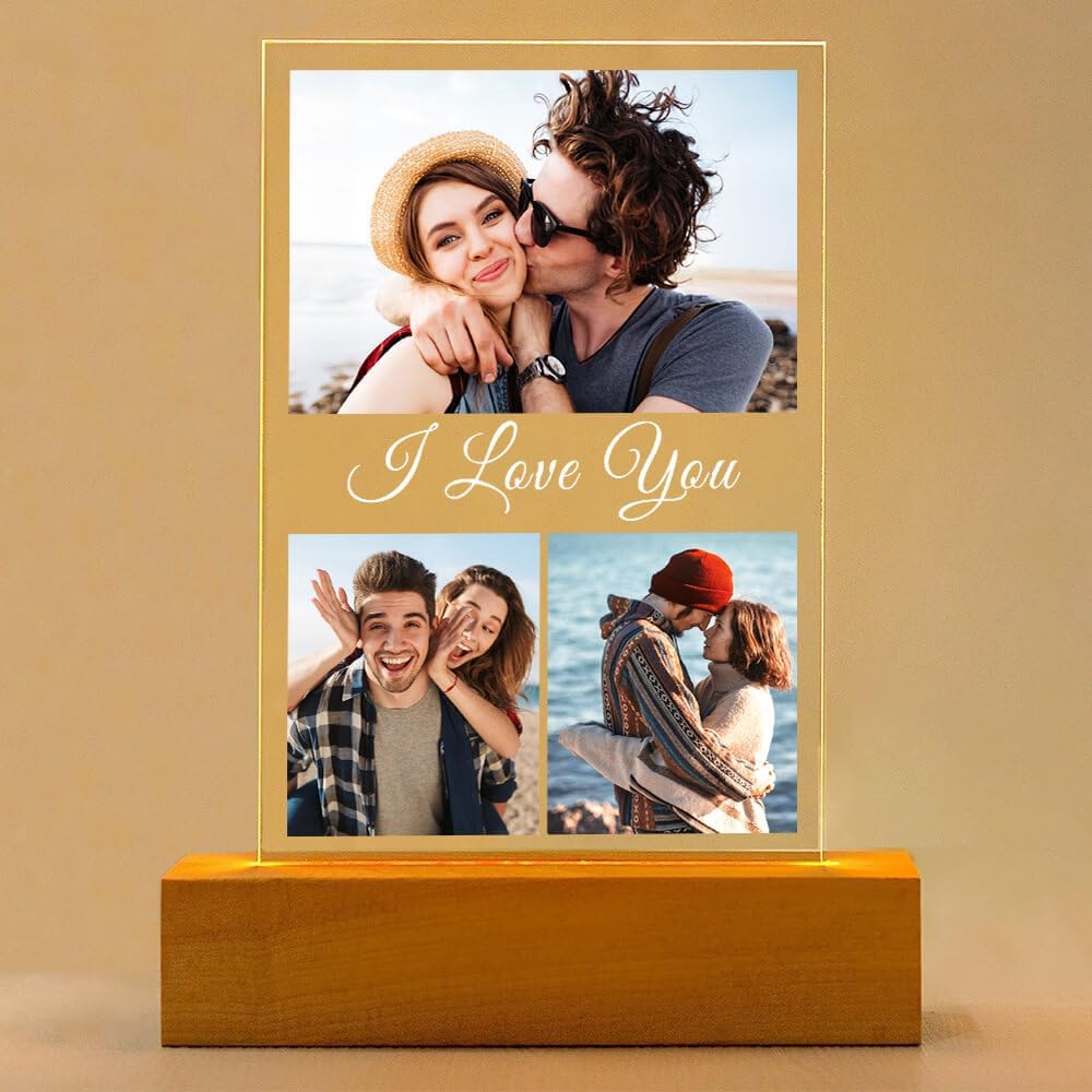 Custom Picture Frame with Photo, Personalized Photo Frames with Night Light, Customized Picture Frames, Personalized Valentines Day Gifts for Her Him Women Men Girlfriend Boyfriend Couple