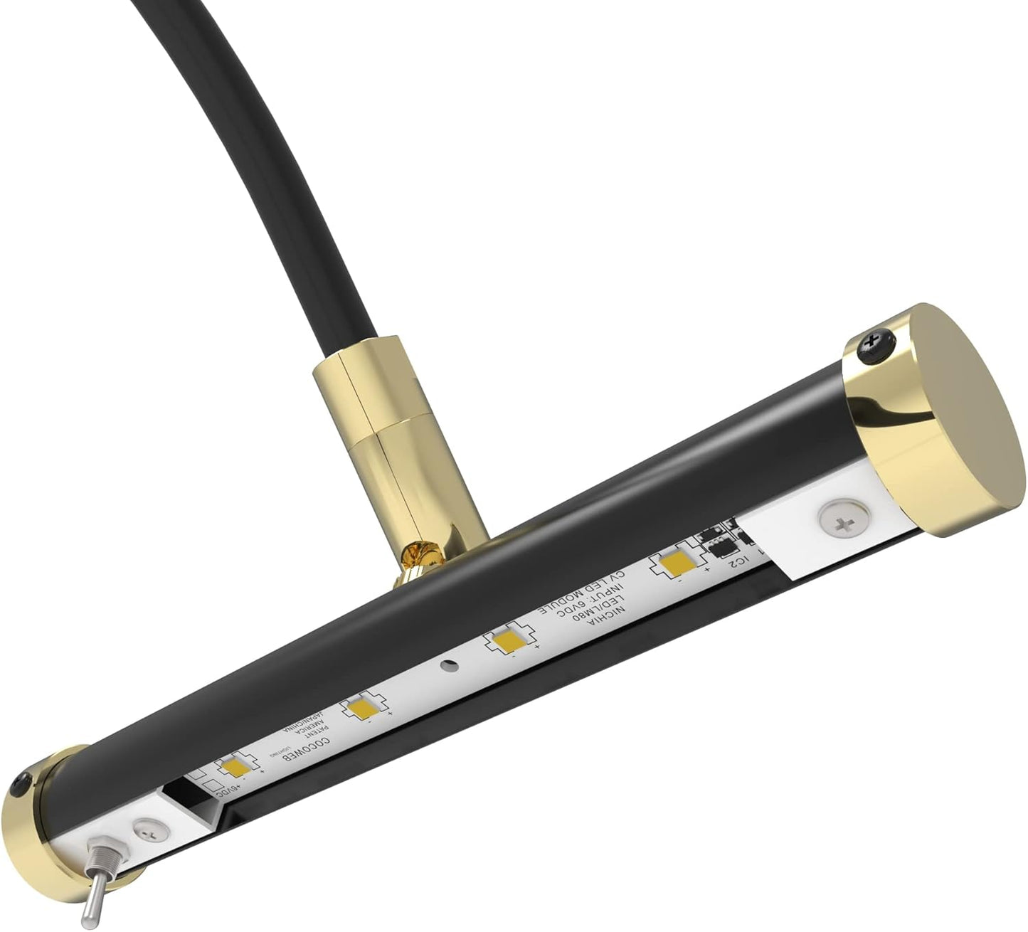 Cocoweb 9 Inch Tru-Slim Black and Brass Picture Light - LED, 2700K, Adjustable Arm, Plug-in, Toggle Switch, Sleek and Compact Design
