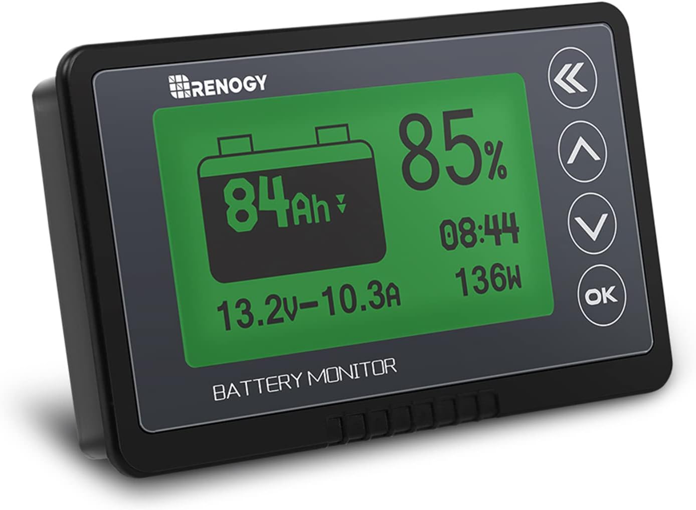 Renogy 500A Battery Monitor with Shunt, High and Low Voltage Programmable Alarm, Range 10V-120V up to 500A, 20ft Shielded Cable, Compatible 12V Lithium Sealed, Gel, Flooded Batteries,Black