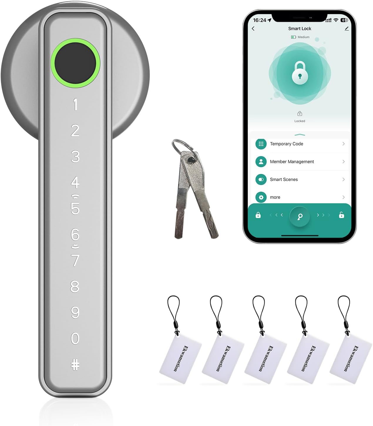 Fingerprint Door Lock Smart Door Lock with Keypad Keyless Entry Door Lock with Handle for Home Hotel Office Apartment Bedroom with Alexa (Silver app Unlock) Ekwansetion