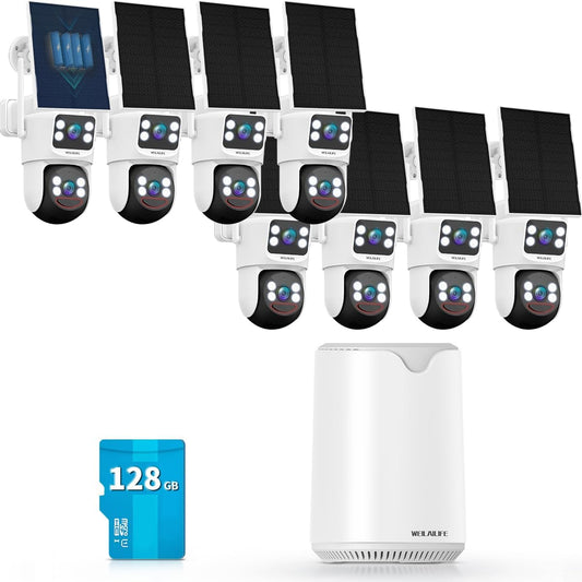 【Auto Tracking & 2-Way Audio】 Solar Powered PTZ Camera System, Wireless Outdoor Security Cameras, WiFi Home Video Surveillance Systems DVR Kits