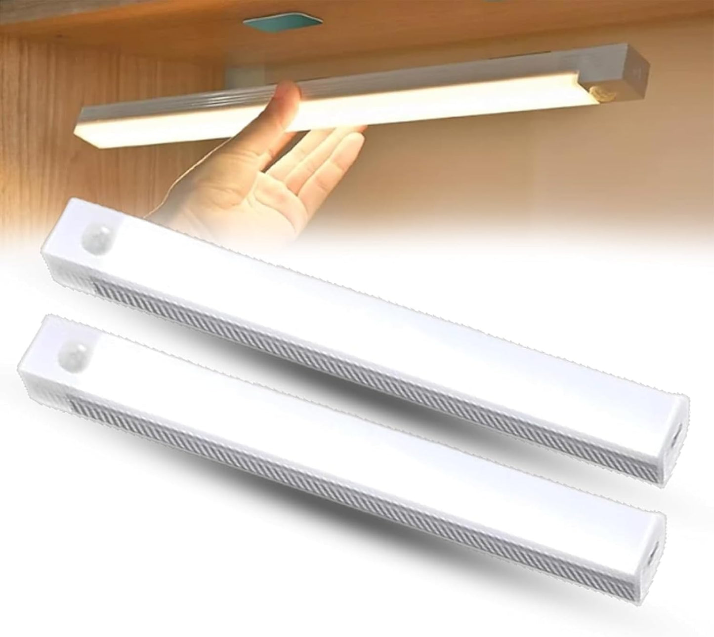 Punch-Free Smart Sensor Magnetic Rechargeable LED Lights, Motion Sensor Light Indoor for Stairs, Wardrobe, Cabinet (2PCS White Light,30cm/11.81in)