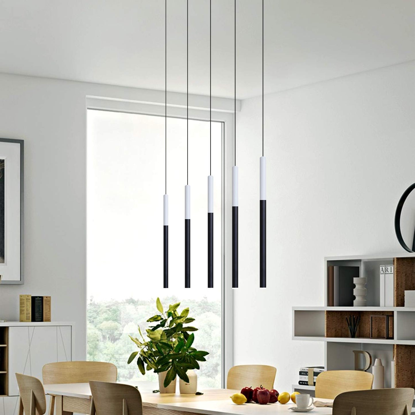 ALTAIR 5 Mini Pendant Lighting White-Black - LED Hanging Light Fixture for Kitchen Island, Bar, Foyer - Cluster Pendants - Dimmable, Adjustable Wire, Lamp Bulb Included