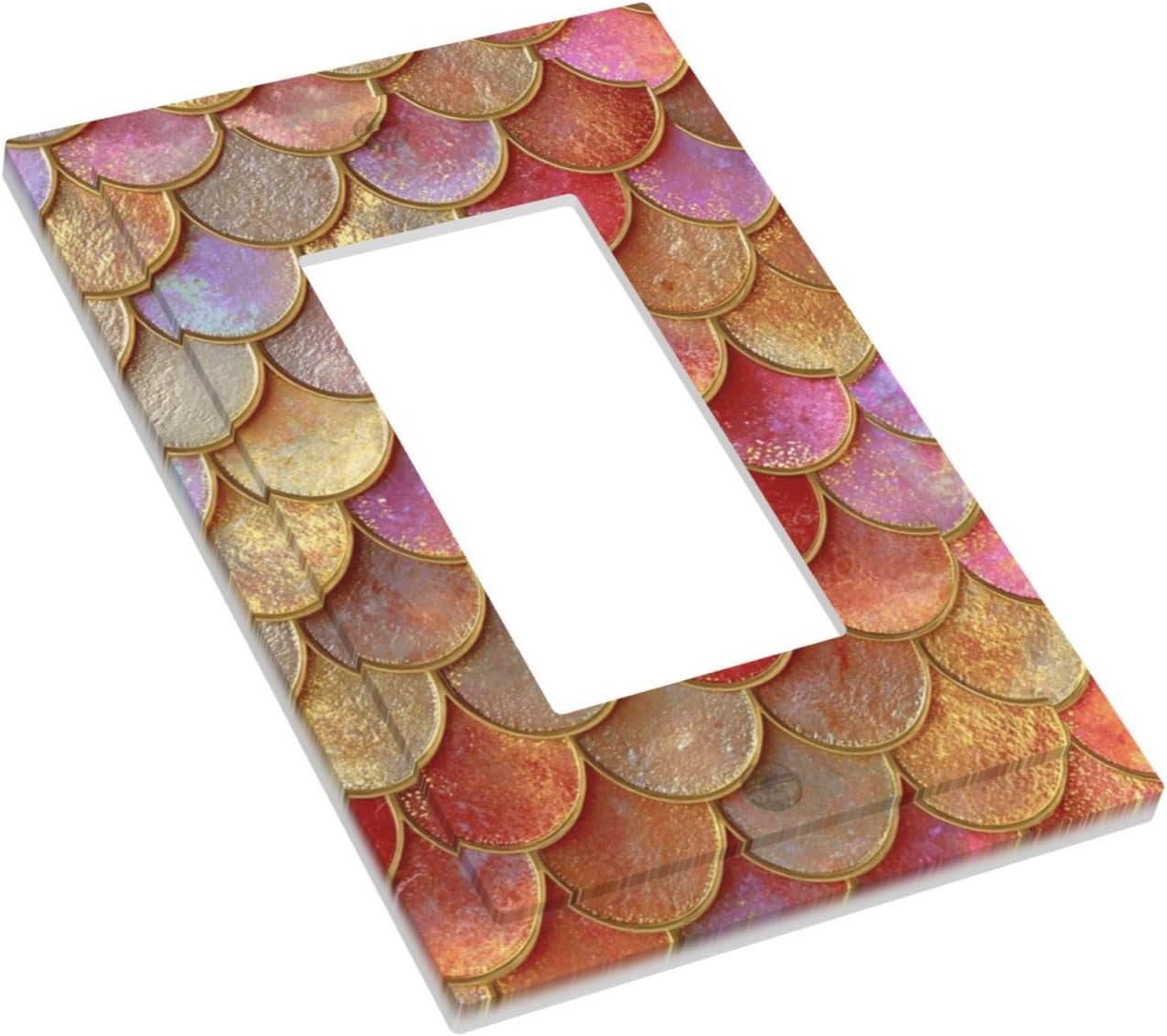Mermaid Glitter Scale Rainbow Gold Fish Scales Decorative Outlet Covers 1 Gang Single Rocker Light Switch Cover Plate Wall Plates GFCI Faceplate for Bed Room Home Decor