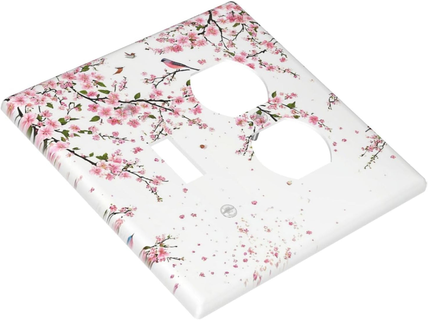 Decorative Outlet Covers Rustic Plum Blossom Pink Flowers 2 Gang Wall Plate Single Toggle Duplex Light Switch Cover Switch Plate Covers Faceplate for Home Bedroom Decor