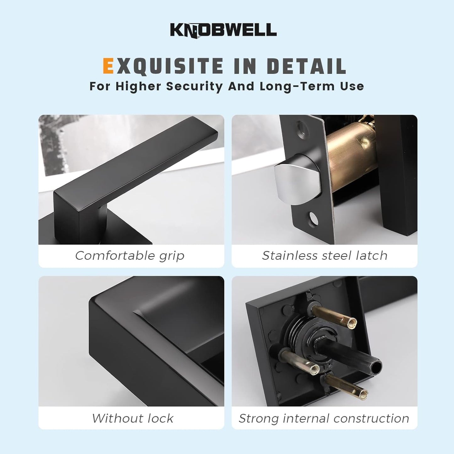 KNOBWELL Matte Black Door Handles 4 Pack, Levers Passage Door Knobs, Interior Door Handles for Closet/Hallway, Reversible for Left and Right