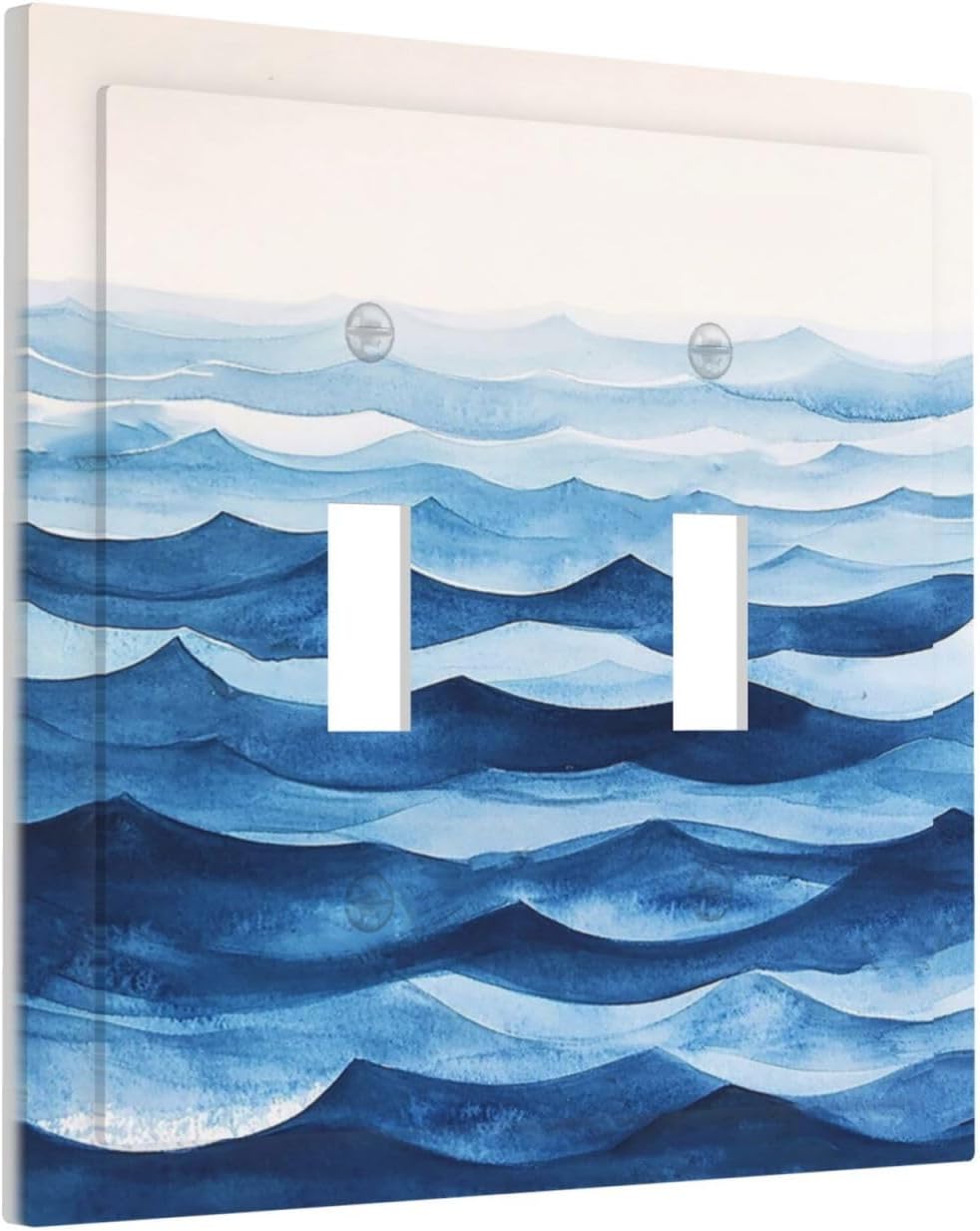 Decorative Switch Plate Covers Blue Watercolor Textured Abstract Ocean Wave 2 Gang Double Toggle Light Switch Cover Plate Electrical Wall Plate Outlet Cover for Bedroom living Room Decor