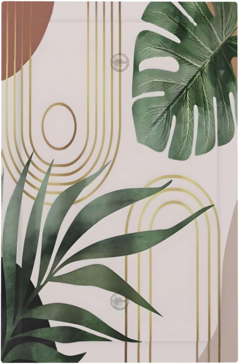 Decorative Light Switch Plate Covers Boho Mid Century Abstract Arch Green Leaves 1 Gang No Device Single Blank Outlet Covers Wall Plate Light Switch Cover Plate for Bedroom Home Decor