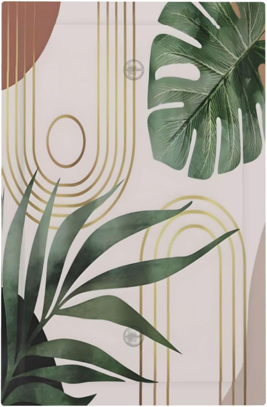 Decorative Light Switch Plate Covers Boho Mid Century Abstract Arch Green Leaves 1 Gang No Device Single Blank Outlet Covers Wall Plate Light Switch Cover Plate for Bedroom Home Decor