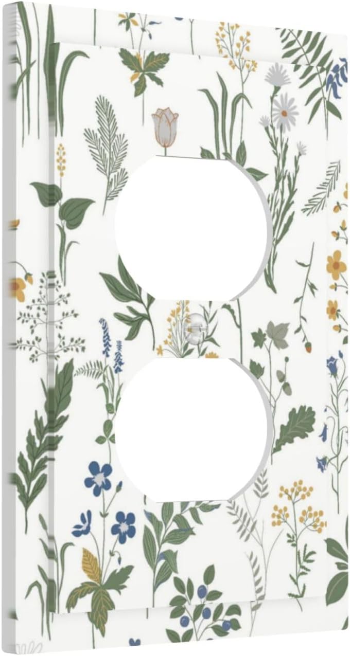 Outlet Covers Floral Green Leaf Plant Flowes 1 Gang Duplex Light Switch Cover Decorative Switch Plates Electrical Receptacle Faceplate Wall Plate For Bed Room Farmhouse Decor