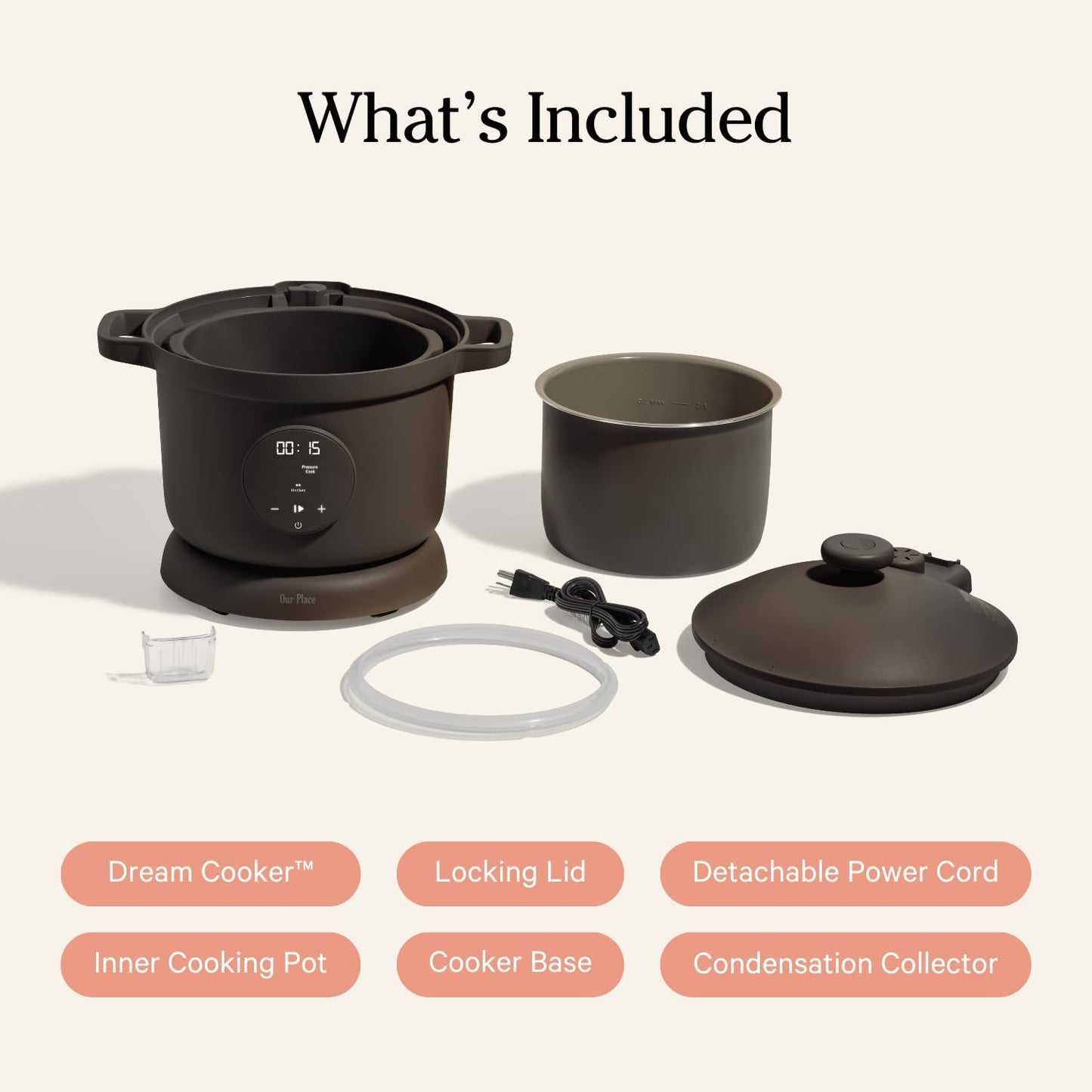 Our Place Dream Cooker | 6 Qt Ceramic Nonstick Multicooker & Pressure Cooker with Touchscreen Controls & Auto Steam Release | 4 Modes: Pressure Cook, Sauté/Sear, Slow Cook & Warm | Char