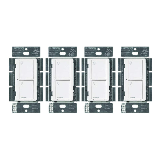 Lutron Caseta Original Smart Light Switch (Lutron Smart Hub Required), for Home, LED Lights, and Fans, 6 Amp, Single-Pole/3-Way, Neutral Required, PD-6ANS-WH, White, 4-Pack