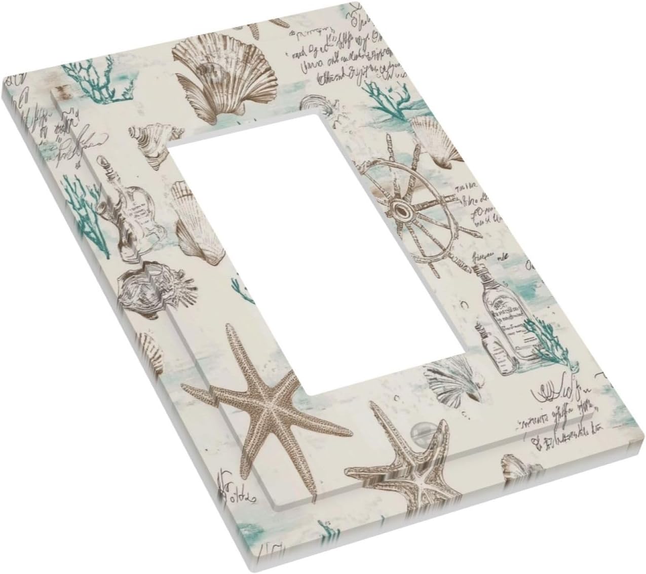 Mid Century Seashells Starfish Compass Decorative Outlet Covers 1 Gang Single Rocker Light Switch Cover Plate Wall Plates Gfci Faceplate For Nursery Kids Room Decor