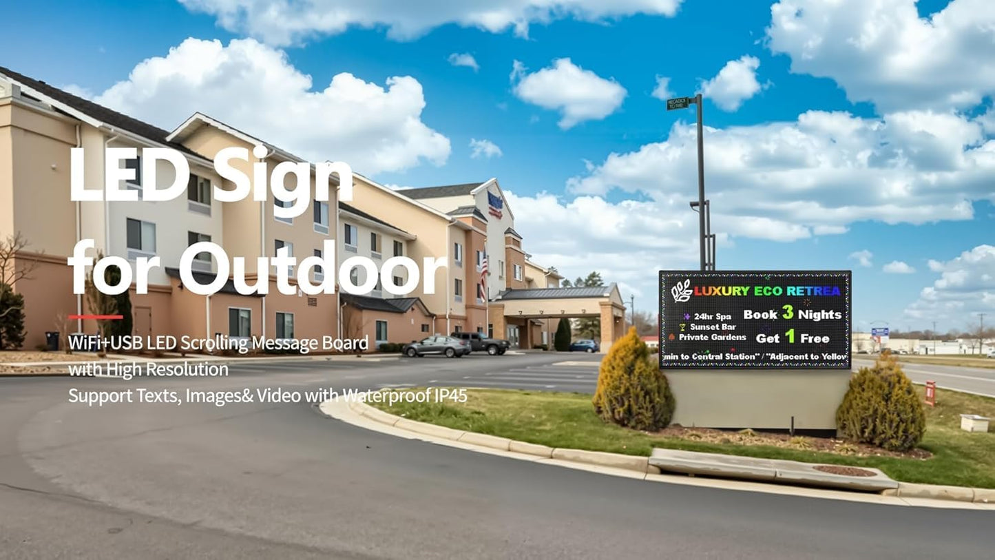 P5 Outdoor Waterproof 65"x34" LED Sign WIFI and USB Programmable Led Display With High Resolution Scrolling Texts, Colorful Images and Videos LED Advertising Sign Board for Business