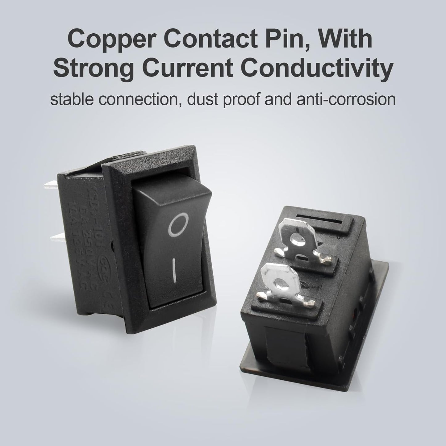 1Pcs Black KCD1 Boat Rocker Switch 2-Position 2-Pin SPST Panel Switch 6A 250VAC 10A 125VAC, with 4pcs FDFD2-187 Blue Terminals, CE