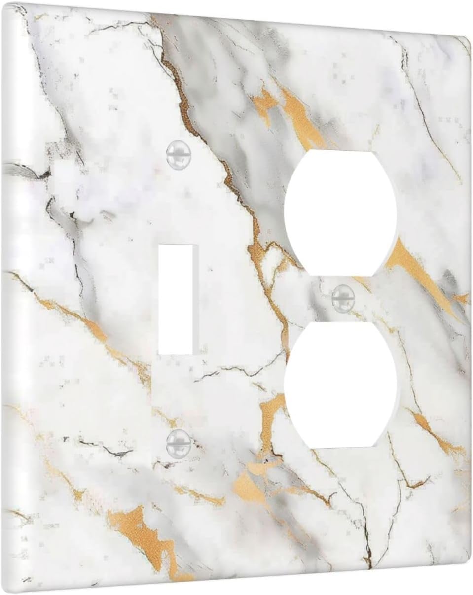 Wallplates Marbling Style White Background Gold Gray Stripes 1 Toggle 1 Duplex Switch Plate Electrical Gfci Faceplate Decorative Light Switch Covers For Bathroom Kitchen Decor