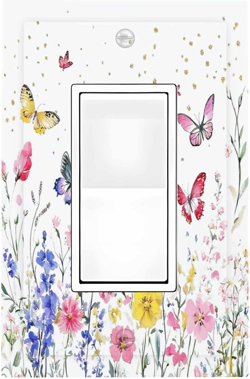 Decorative Outlet Covers Watercolor Floral Butterfly Colorful Wildflower 1 Gang Single Rocker Light Switch Cover Plate Wall Plates Gfci Faceplate For Bed Room Living Room Decor