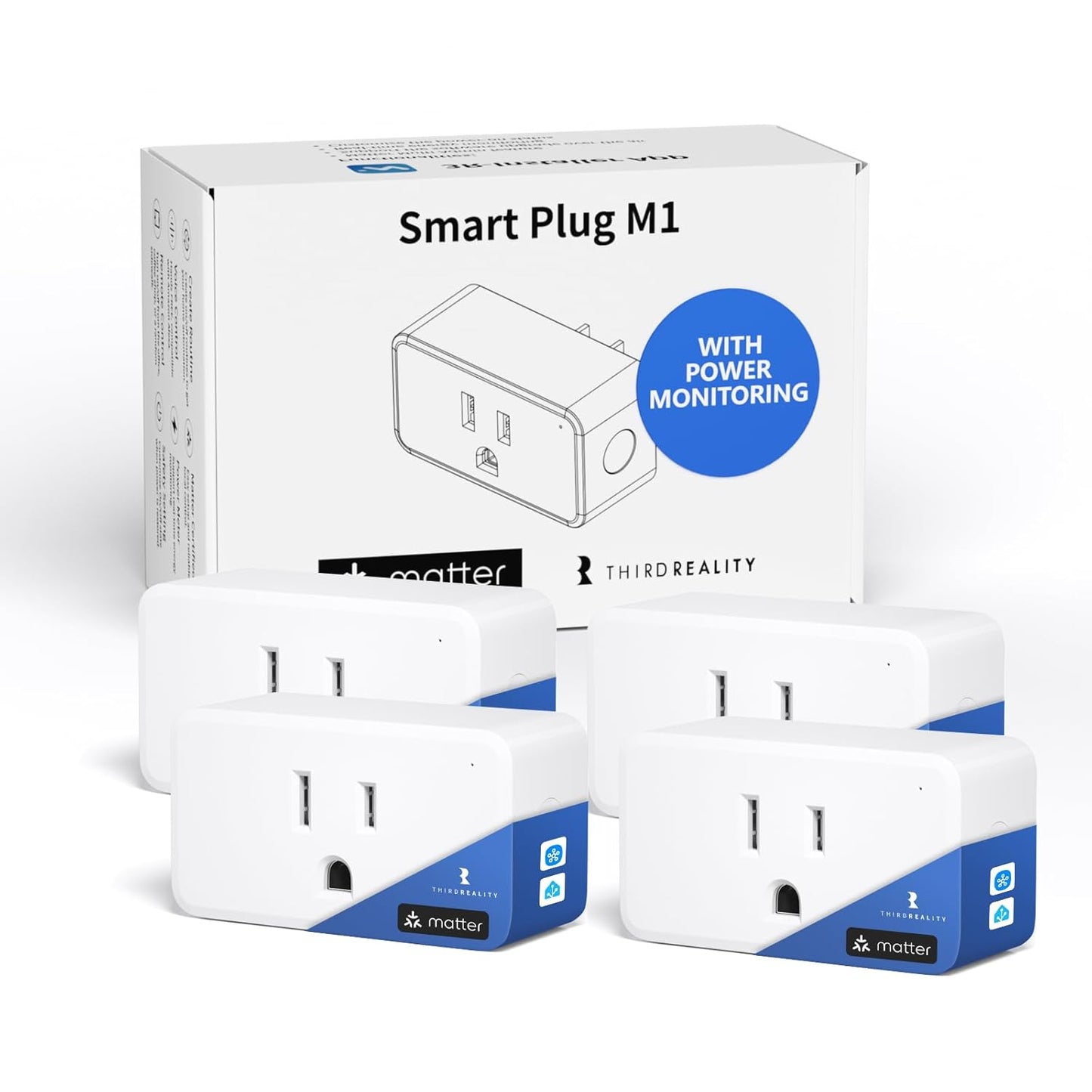 THIRDREALITY Smart Plug M1 4 Pack via WiFi Matter, Real-time Energy Monitoring, 15A/1800W Max, Smart Outlet, ETL Certified, Compatible with SmartThings, Home Assistant