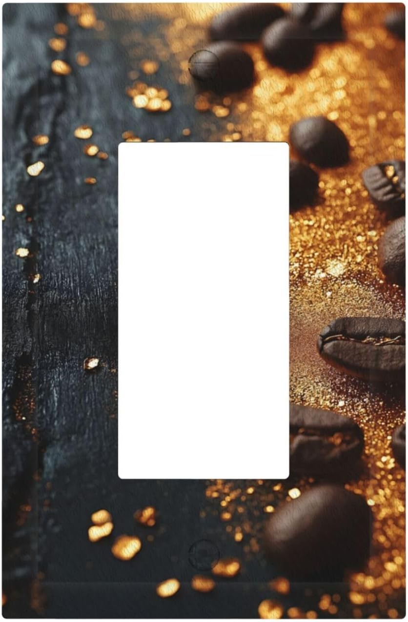 Decorative Outlet Covers Black Wood Board Gold Dust Coffee Beans 1 Gang Single Decora GFCI Device Light Switch Covers Plate 1 Rocker Wall Plate Jumbo Face Plate