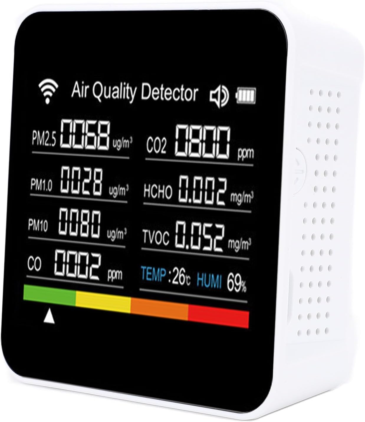 GLOGLOW Smart Air Quality Detector, 14 in 1 Indoor Air Monitor with PM2.5 VOCs Temperature Humidity Sensor, WiFi APP Real Time Data Alert for Home Office Travel