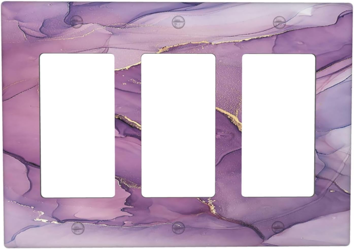 Light Switch Covers Purple Marbling Golden Line 3 Gang Rocker Electrical GFCI Decorative Triple Outlet Wall Plate Cover Switchplate for living Room Bathroom Decor