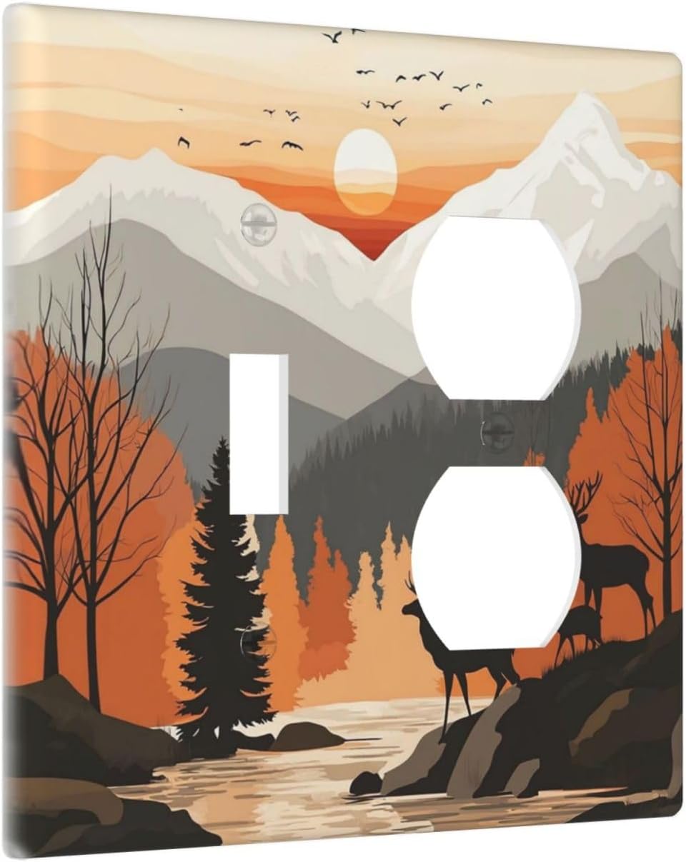 Sun Forest Deer Snow Mountain River Wallplates 1 Toggle 1 Duplex Switch Plate Electrical Gfci Faceplate Decorative Light Switch Covers For Bed Room Living Room Decor